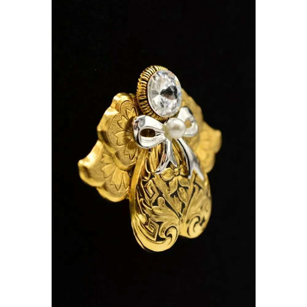 Jane 1995 AOL Signed Vintage Pin Brooch Guardian Gold Angel Rhinestone Chic BinJ